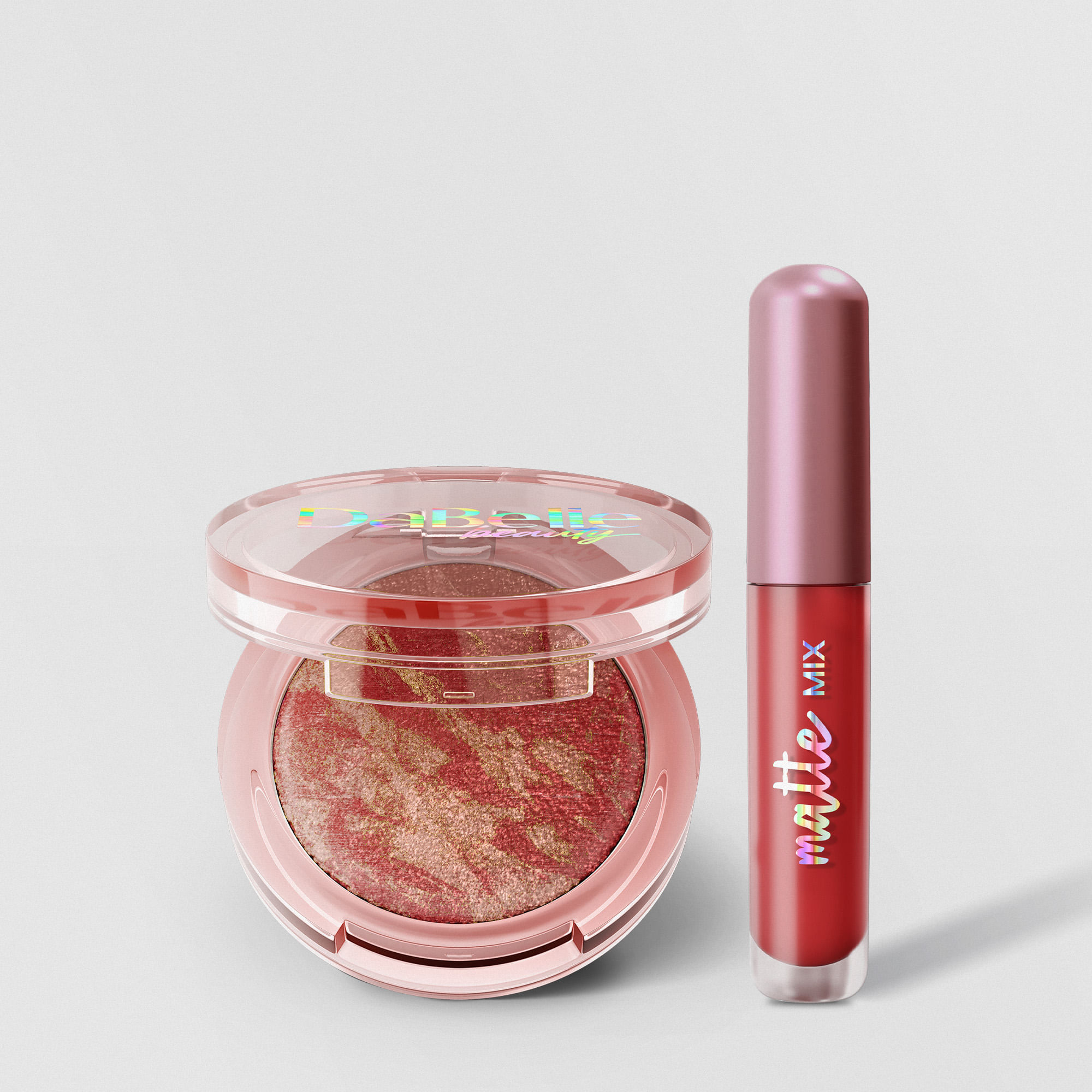 Batom liquido matte -Cor 6 - Vermelho Arrasador- + Blush Glow aberto -Cor 3 - Tropical Glow-